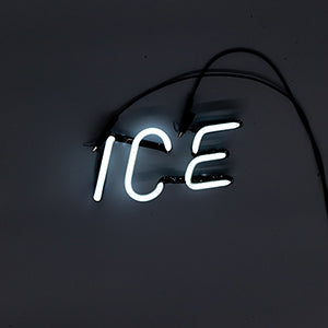 Neon Sign Part Entitled Ice, Front View, White Neon When Lit