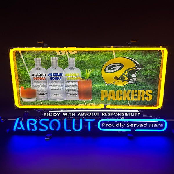 Green Bay Packers NFL Football Absolute Vodka Neon Sign