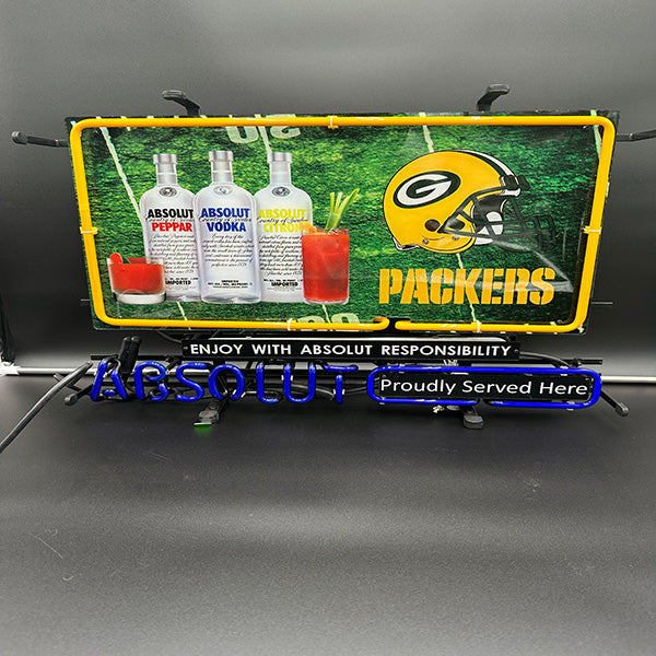 Green Bay Packers NFL Football Absolute Vodka Neon Sign