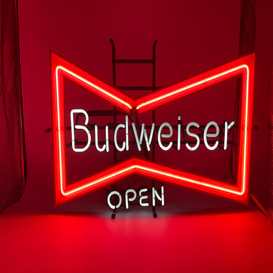 Vintage 1980s Budweiser Bowtie Open Neon Beer Sign
