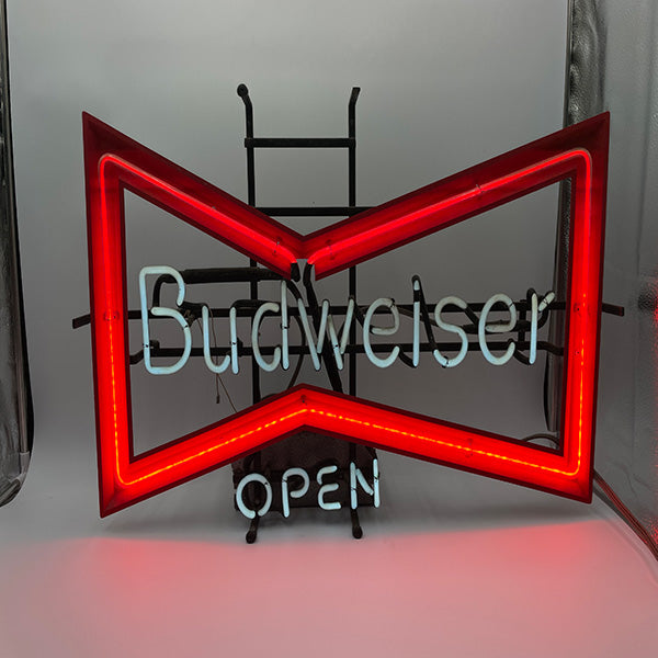 Vintage 1980s Budweiser Bowtie Open Neon Beer Sign