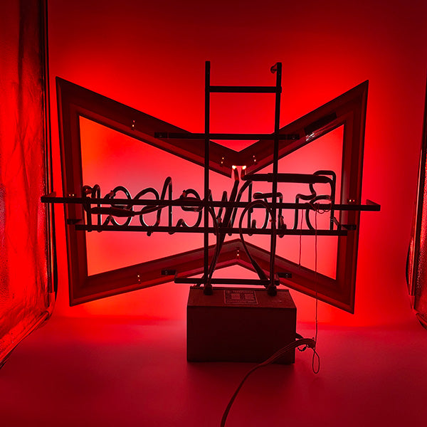 Vintage 1980s Budweiser Bowtie Open Neon Beer Sign