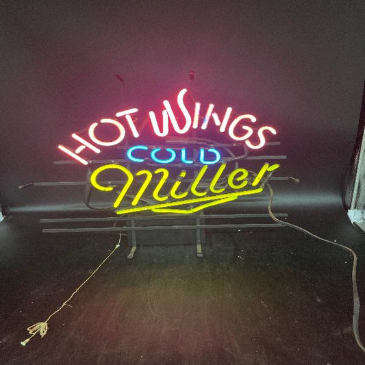 Hot Wings Cold Miller Neon Sign