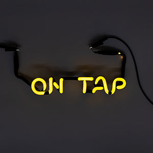 Neon Sign Part Entitled On Tap, Front View Lit, Neon Yellow