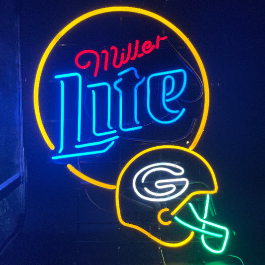 Miller Lite Packers Helmet Neon Sign