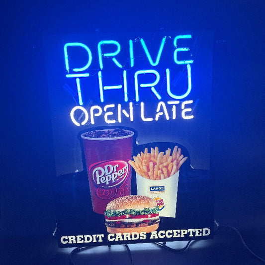 Burger King Drive Thru Open Late Neon Sign