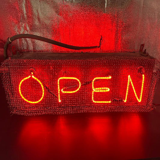 Vintage Double-Sided Open Sign with Cage