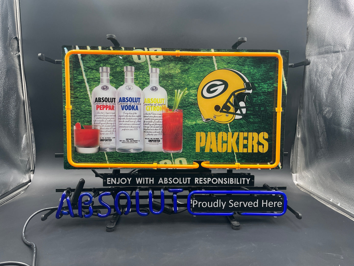 Green Bay Packers Absolut Vodka Neon Sign