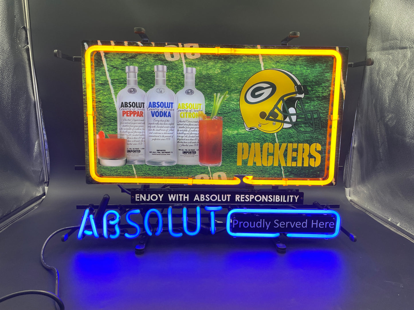 Green Bay Packers Absolut Vodka Neon Sign