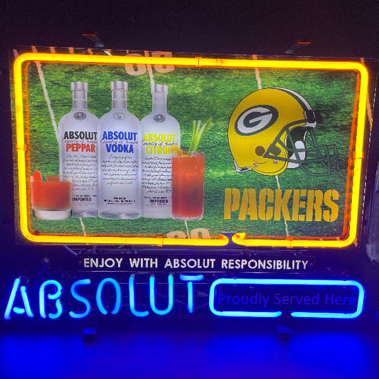 Green Bay Packers Absolut Vodka Neon Sign