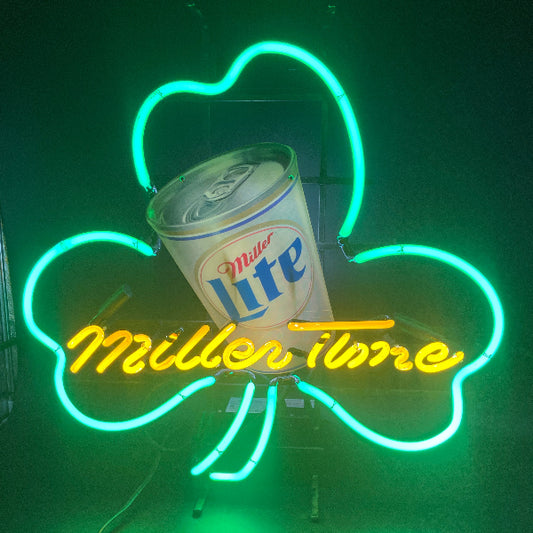 Miller Time Shamrock Neon Sign