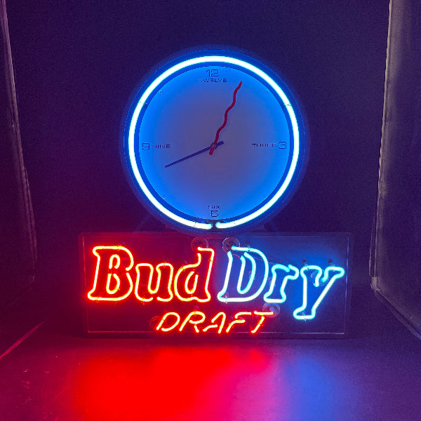 Bud Dry Draft Clock Neon Sign