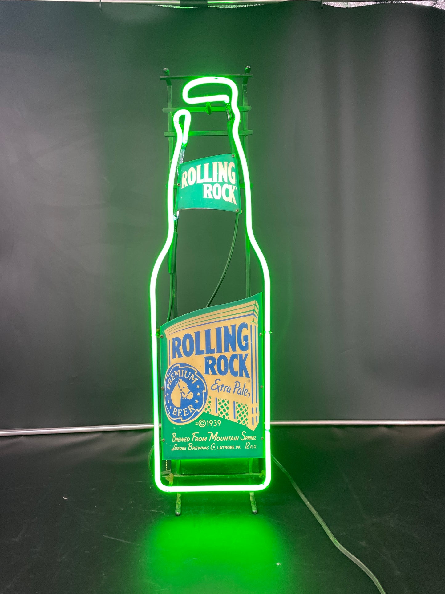 Vintage Rolling Rock Bottle Neon Sign