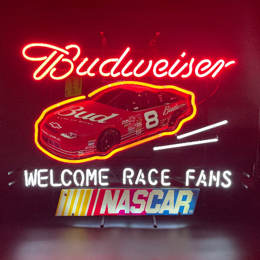 Budweiser Dale Jr. NASCAR Welcome Race Fans Neon Sign
