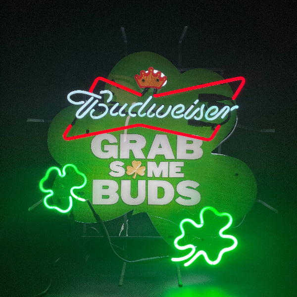 Budweiser Grab Some Buds Shamrock Neon Sign