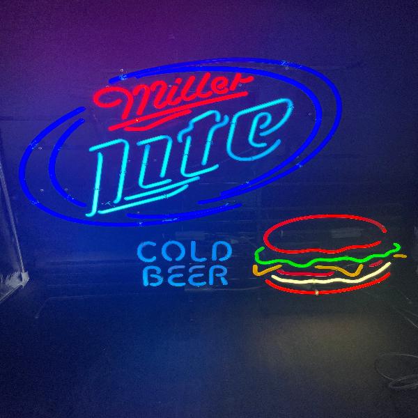 Miller Lite Burger Cold Beer Neon