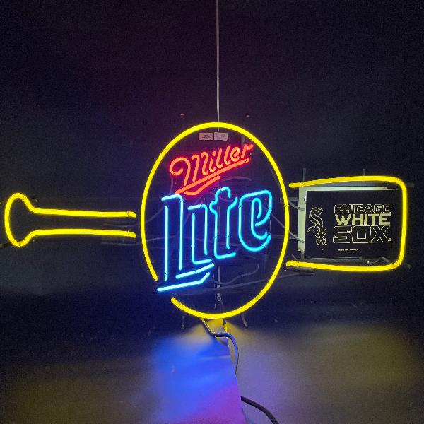 Miller Lite Chicago White Sox Bat Neon Sign