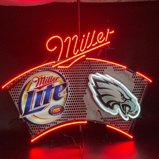 Large Miller Lite Philadelphia Eagles Neon Sign