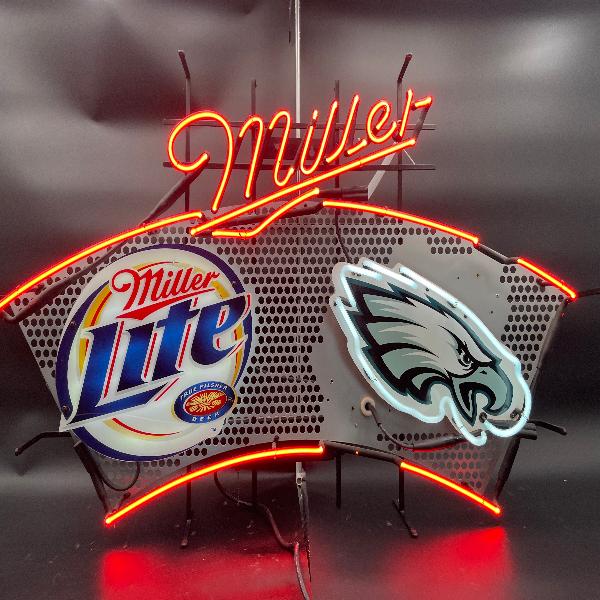 Large Miller Lite Philadelphia Eagles Neon Sign